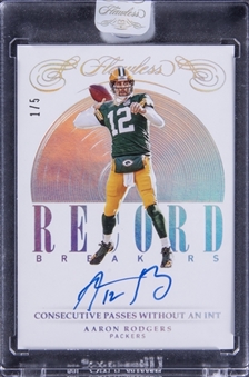 2019 Panini Flawless Record Breakers #RB-AR Aaron Rodgers Signed Card (#1/5) - Panini Encased